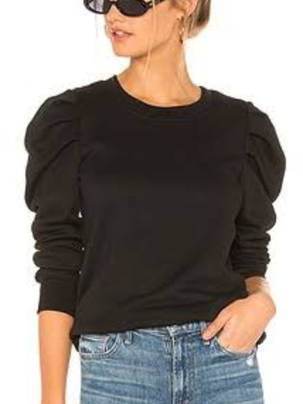 Pam & Gela Black Puff Sleeve Sweatshirt Size Small